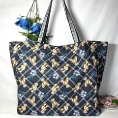 エコバッグ　トートバッグ　クマ柄　大サイズ　ブラック系　ハンドメイド