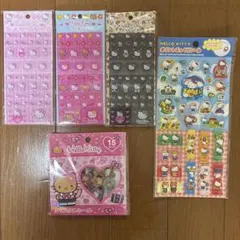 ハローキティ新品タイルシール、クリスタルシール、ぷっくりシールなど5点セット