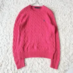 ポロラルフローレン コットンケーブルニット ピンク クルーネック ポニー刺繍