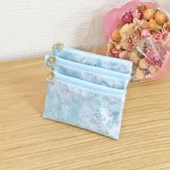 リバティ　ラミネート　3ファスナーミニポーチ アンブリア　アクアブルー