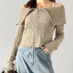 mily bilet　ダブルジップ　オフショル2WAYケーブルニット