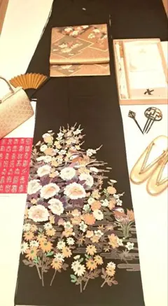 由佳様おまとめご専用❇️作家もの手描友禅　総刺繍黒留袖　フルセット