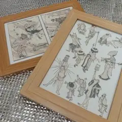 フォトフレーム2個セット　葛飾北斎　ポストカード入り　北斎漫画　2L版