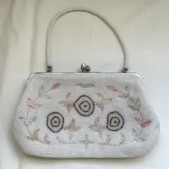 総ビーズ刺繍 パーティーバッグ ホワイト 花柄