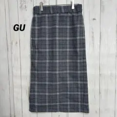 GU スカート タイトロングスカート ウエストゴム グレンチェック 【L】