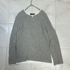 【ビームスハート】重ね着風 ロンT S グレー 綿100 フェイクレイヤード