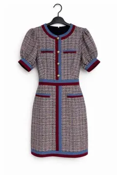 チェック柄ツイード半袖ワンピース
