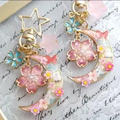 ♡桜三日月♡シマエナガ　レジンキーホルダー　ハンドメイド