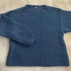 モヘアブレンドオーバーサイズセーター　ざっくり編み　ニット　長袖　青