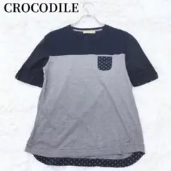 クロコダイル 半袖Tシャツ ドット柄ポケット ネイビー シンプル カジュアルのサムネイル