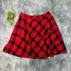 マーリエパーエフデ 21 フレアスカート チェック 赤 黒 通学 通勤 毛 上品