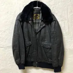 【極上品】ファー付きレザージャケット　牛革　裏地チェック　ブラック　サイズM