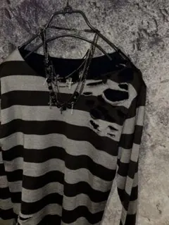 Y2K Black archive punk grunge ダメージ　ボーダー