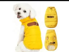 犬服 ドッグウェア 冬用 防寒 裏ボア ベスト ハーネス対応 イエロー Mのサムネイル