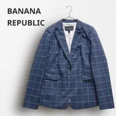 Y5724＊バナナリパブリック テーラードジャケット チェック 紺ブレ ビジネス