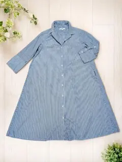 UNIQLO ストライプ柄 シャツワンピース 七分袖のサムネイル