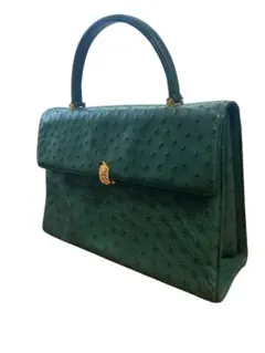 極美品 希少色 オーストリッチ ドラムバッグ ハンドバッグ 肩掛け 