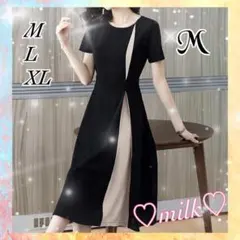 ドレス ワンピース 結婚式 フォーマル サラ ツル 綺麗 ブラック 黒 M .