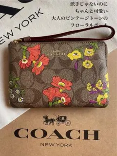 【COACH/CR814】 シグネチャー コーナー ジップ フローラル柄