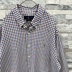 ラルフローレン ポニーロゴ刺繍長袖ボタンダウンギンガムチェックシャツ XL