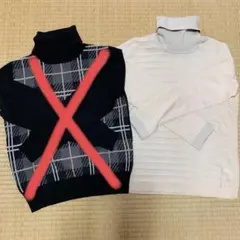 courrèges チェック柄・無地 ニット2点セット