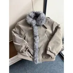 ファー付きグレーのダウンジャケット　Y2k archive opium