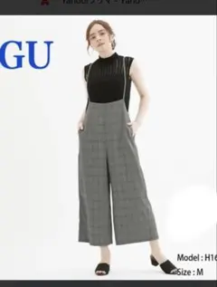 GU チェック柄 サロペット グレー