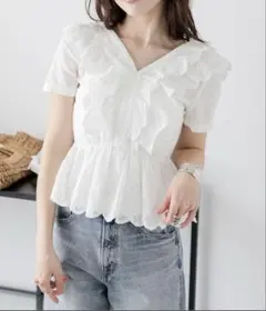 コットンレース ペプラムブラウス
