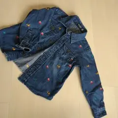 ミキハウス ブラックベア デニムシャツ はたらくクルマ 刺繍 100