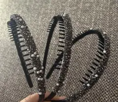 ヘアバンド　まとめ売り　3個セット　シルバー ビーズ装飾カチューシャ