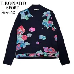 美品★LEONARD SPORT ニット セーター 花柄 刺繍ロゴ 紺 42のサムネイル