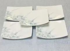 未使用 昭和レトロ 花柄 刺身皿 醤油皿 和風長角皿 5枚セット