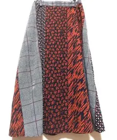 ブージュルード Ｍ フレア スカート パターン ミックス ウエスト ゴム