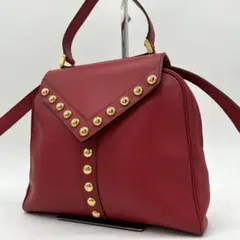 【美品】イブサンローラン 2wayハンドバッグ レザー スタッズ 赤 斜め掛け