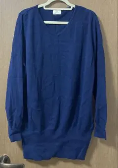 【美品】ネイビーロングニット Lサイズ