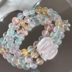 天然石 フローライト 2連デザインブレスレット 約8mm