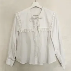 GU レース付きビッグ襟 長袖ブラウス