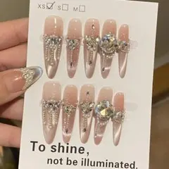 グラデーションネイルチップ ストーン装飾　ロング　マグネット　 XS