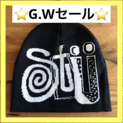 ⭐️GWセール⭐️ビーニー＊ニット帽＊y2k＊ブラック＊メンズ＊黒＊ビッグロゴ