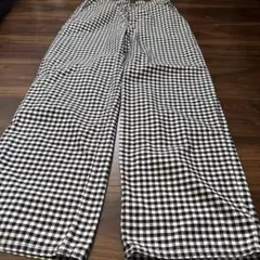GUネイビーと黒と白のギンガムチェック ワイドパンツLサイズ