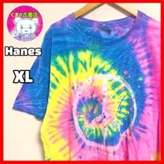 usa古着 Hanes タイダイTシャツ XL 平和のシンボル イエロー ピンク