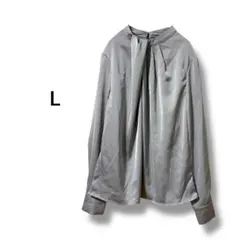 SHEIN 光沢サテン調 ボウタイ風 ブラウス シルバーグレー L 496