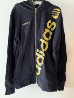 adidas パーカー　フード付き　ゴールド　黒