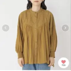 スタディオクリップ　柔らか刺繍　切り替え　ブラウス