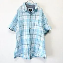 Lee リー【XL】チェックシャツ 半袖 水色 青 綿 総柄 柄シャツのサムネイル