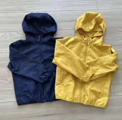 キッズ　ユニクロ　ポケッタブルパーカー　110 イエロー　ネイビー　ナイロン