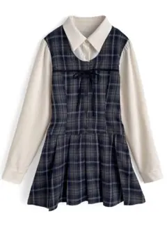 GRL チェック柄レイヤード風プリーツミニワンピース[dk1588