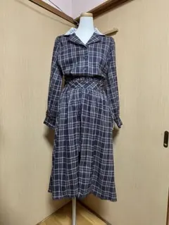 パープル系チェック シャツドレス セットアップ