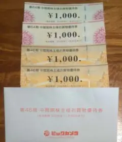 ビックカメラ コジマ 株主優待券 4000円分