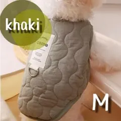 売りつくしセール Ｍ カーキ モコモコ ダウンベスト 防寒 犬服 冬服 犬の服のサムネイル
